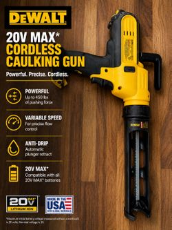 DEWALT 20V MAX Cordless 10 oz / 300 ml Adhesive Gun ,tool only sims new