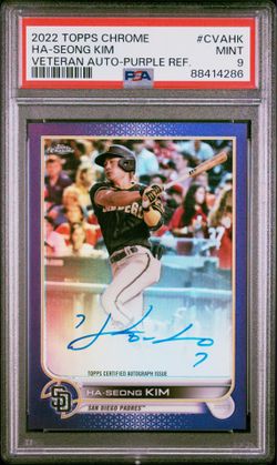 2022 Topps Chrome Veteran Auto- Purple Refractor Ha-Seong Kim PSA 9