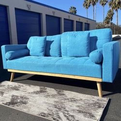 Light Blue Mid Century Modern Tufted Sofa