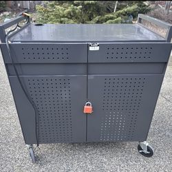 Computer, Laptop Cart, And Computers With Charging Cords