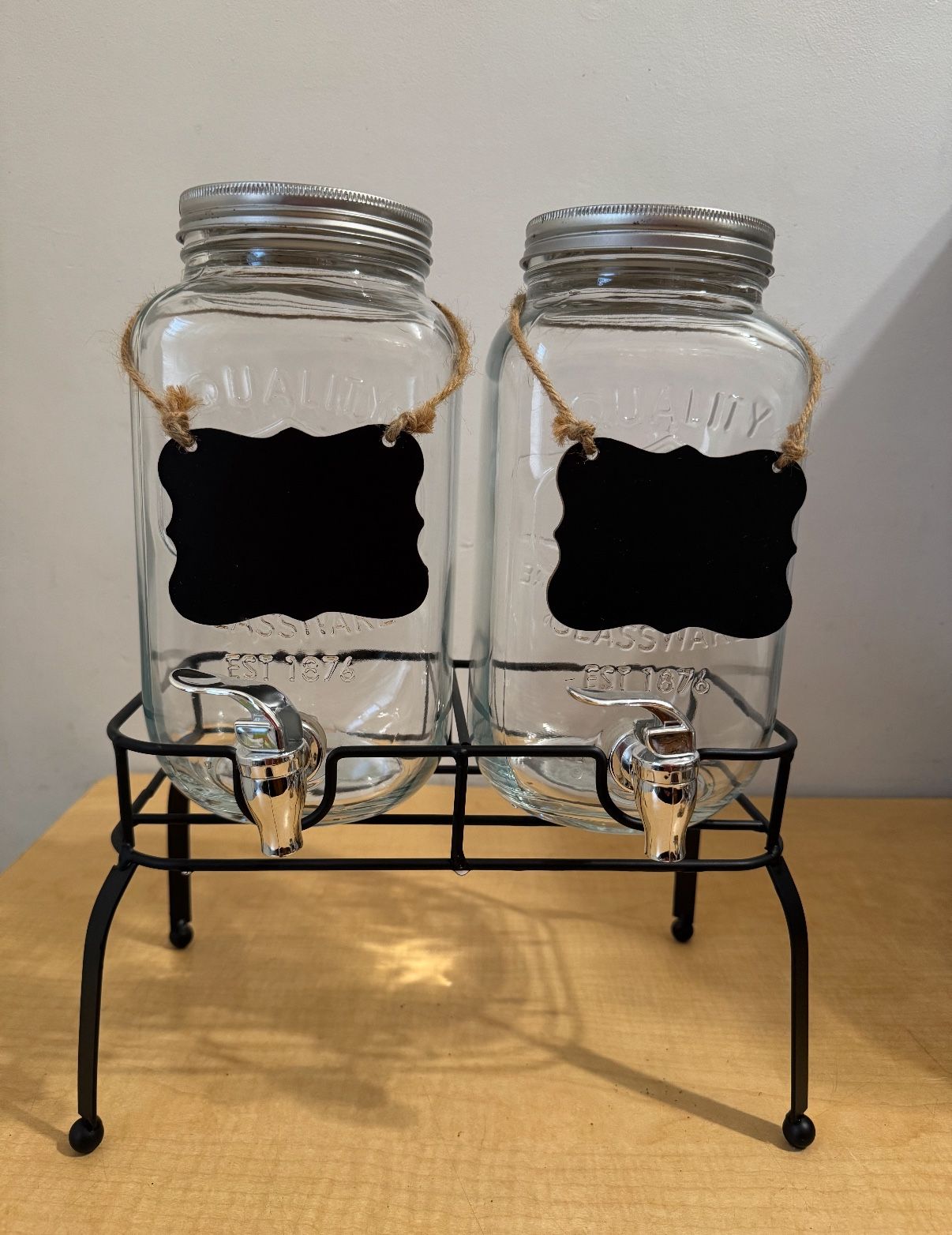 Glass Drink Dispenser Double With Stand 