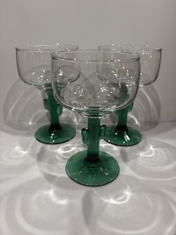 3 Libbey Juniper Stem Cactus Margarita Glasses
