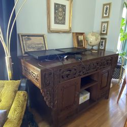 Hand carved Antique Bar, Desk, Cabinet, Buffet Sideboard with Storage