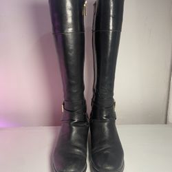 Michael Kors Black Leather Zip Up Riding Knee Boots Sz 6.5