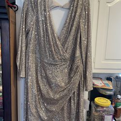 Gold Sequin Mock Wrap Dress 