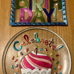 2 New Birthday Serving Platters  (Glass Cake Plates)
