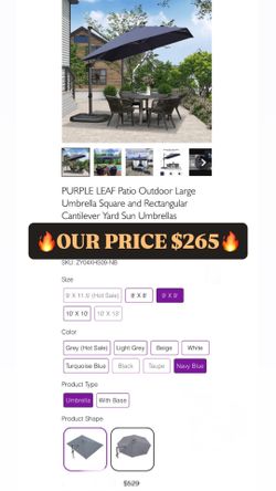 Navy Blue Patio Outdoor Large Umbrella Square and Rectangular Cantilever Yard Sun Umbrellas