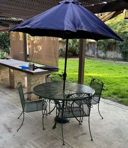 Vintage MCM Mid Century Woodard Dark Green Wrought Iron Patio Chair Table Set