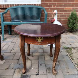 Solid Dark Wood Round End Table For Sale 