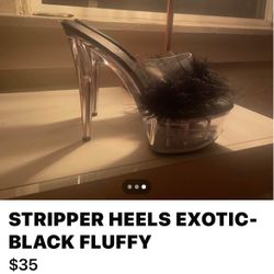 STRIPPER HEELS EXOTIC- BLACK FLUFFY