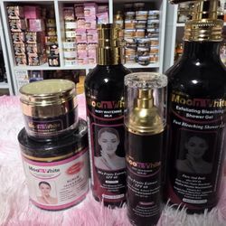 5pieces Moon White, shower gel, serum,scrub, face cream, lotion Skincare Set