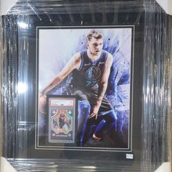 Mavs Luca Doncic PSA-Graded,  Card-Embedded, Custom-Framed Display Piece 