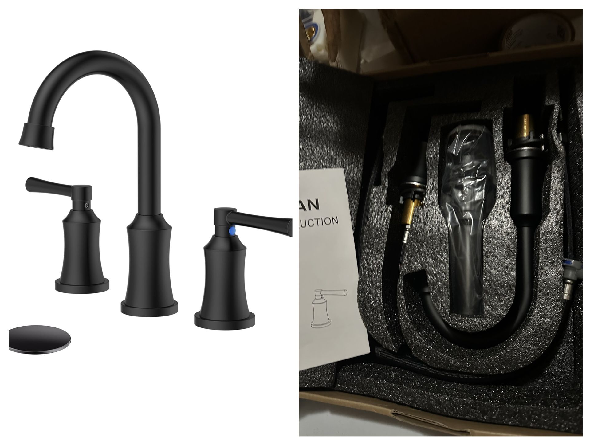 Open Box Bathroom Faucet 3 Hole, 8 Inch Widespread Bathroom Faucets with Pop-up Drain and Supply Line, B