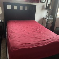 full size headboard, solid wood with mirror, metal frame, and box springs