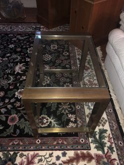 Brass table white glass