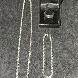 Mens Stainless Steel Rope Jewelry Bundle - Necklace, Bracelet  & Ring
