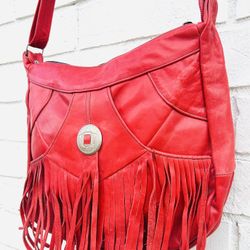 New Hand Crafted Recycled Red Leather Boho Southwest Chic Crossbody Bag