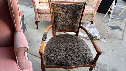 Leopard Print Upholstered Wooden Armchair