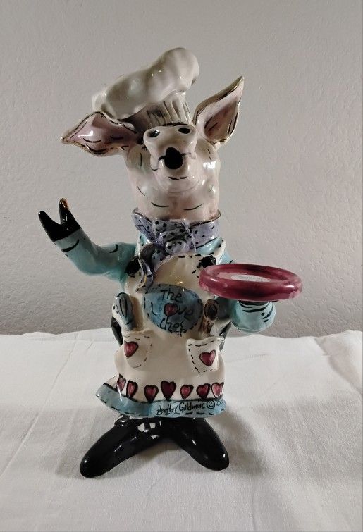 Blue Sky Ceramic The Love Chef Pig Tea Light Candle Holder 2000 Heather Goldminc