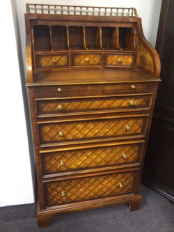 1800's Inlay Leather Embossed Writing Desk