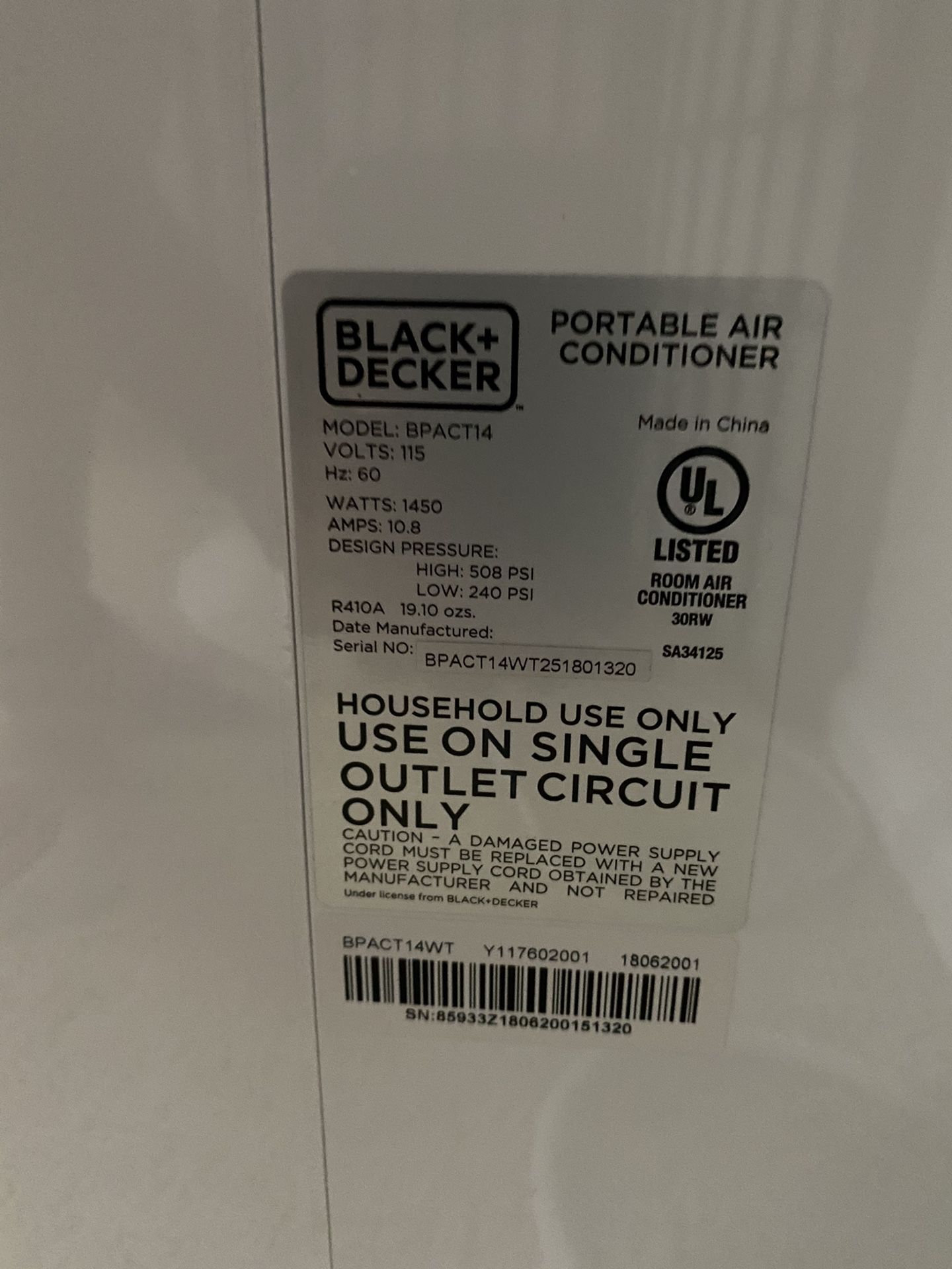 Black and Decker BPACT14 14,000 BTU Portable Air Conditioner for Sale