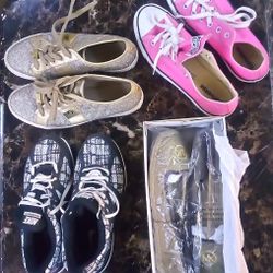 Women's Shoes: Converse (Pink 9½) Nike (B&W 9) Guess (Gold 9½M) Michael Kors (Gold 9M)