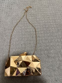 Gold Geometric Metal Clutch Bag