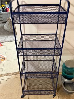 Navy Blue Metal Mesh Rolling Storage Cart
