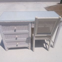 Vintage Henry Link Wicker Desk And Chair 