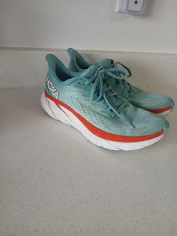 Hoka One One Clifton 8 Womens Size 8 Blue Red Running Shoes Cushioned Comfort P/U SAN TAN VALLEY