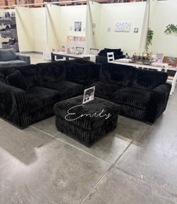 Beautiful! 4-Pc FurLike Jumbo Corduroy Sectional Sofa With Ottoman