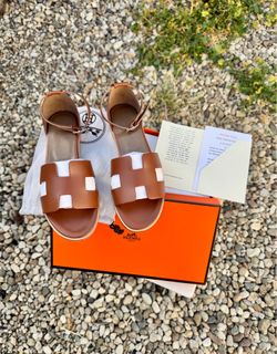 (MANY SIZES) Hermes Santorini Brown Sandals Designer