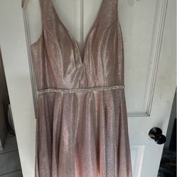 Embellished Rose Gold Sparkly Plunging V Neck Couture Dress