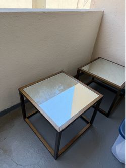 Pair of Mirrored-Top Square Side Tables – Antique Brass Frame