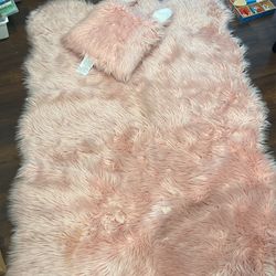 Pink  Rug For Girl With Matching Cushion 