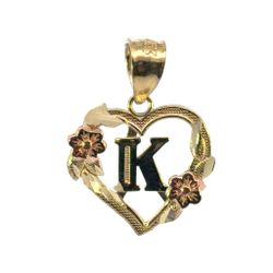 Woman’s Ladies 10k Two Toned Rose Yellow Gold Initial K In a Heart Charm Pendant for Necklace GP3132597