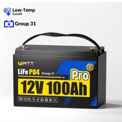 WattCycle 12V 100Ah Lithium Battery, LiFePO4 Battery 12V 110A BMS, Lithium RV Batteries 15000+ Deep Cycles, Built-in Low-Temperature Protection, Perfe