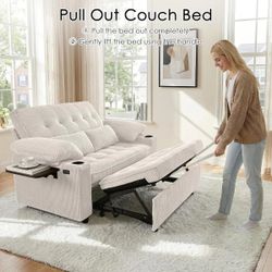chino-58" Sleeper Sofa Bed, Convertible Pull Out Couch Bed Full Size Corduroy Fabric Loveseat, USB Charging - USB Charging|Beige