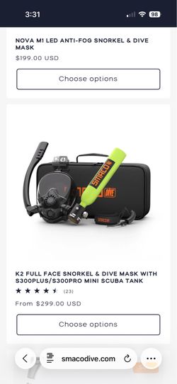 Smaco k2 full face dive mask with s300 mini air tank