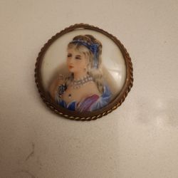 Vintage Porcelain Portrait Brooch 