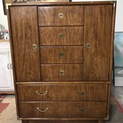 Drexel Accolade Tallboy MCM Dresser Vintage Retro Brass Armoire