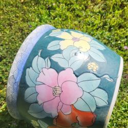 Vintage Chinese China Oriental Floral Ceramic Fishbowl Planter Pot