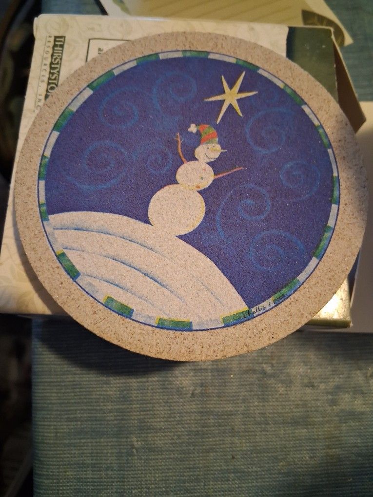 Thirstystone Snowman Sandstone Coasters Set