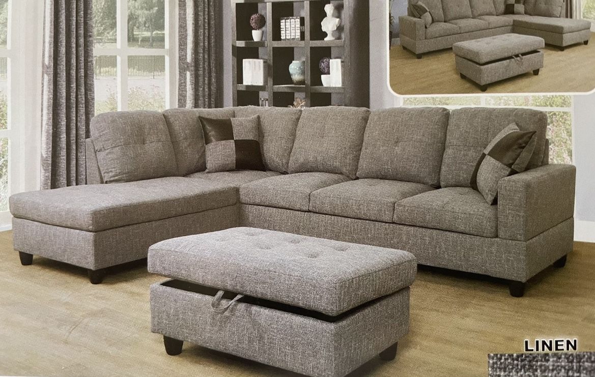 New Gray Linen Sofa Set