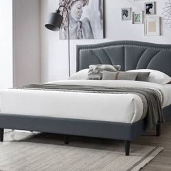 Queen grey euro platform bed with ortho mattress included !!