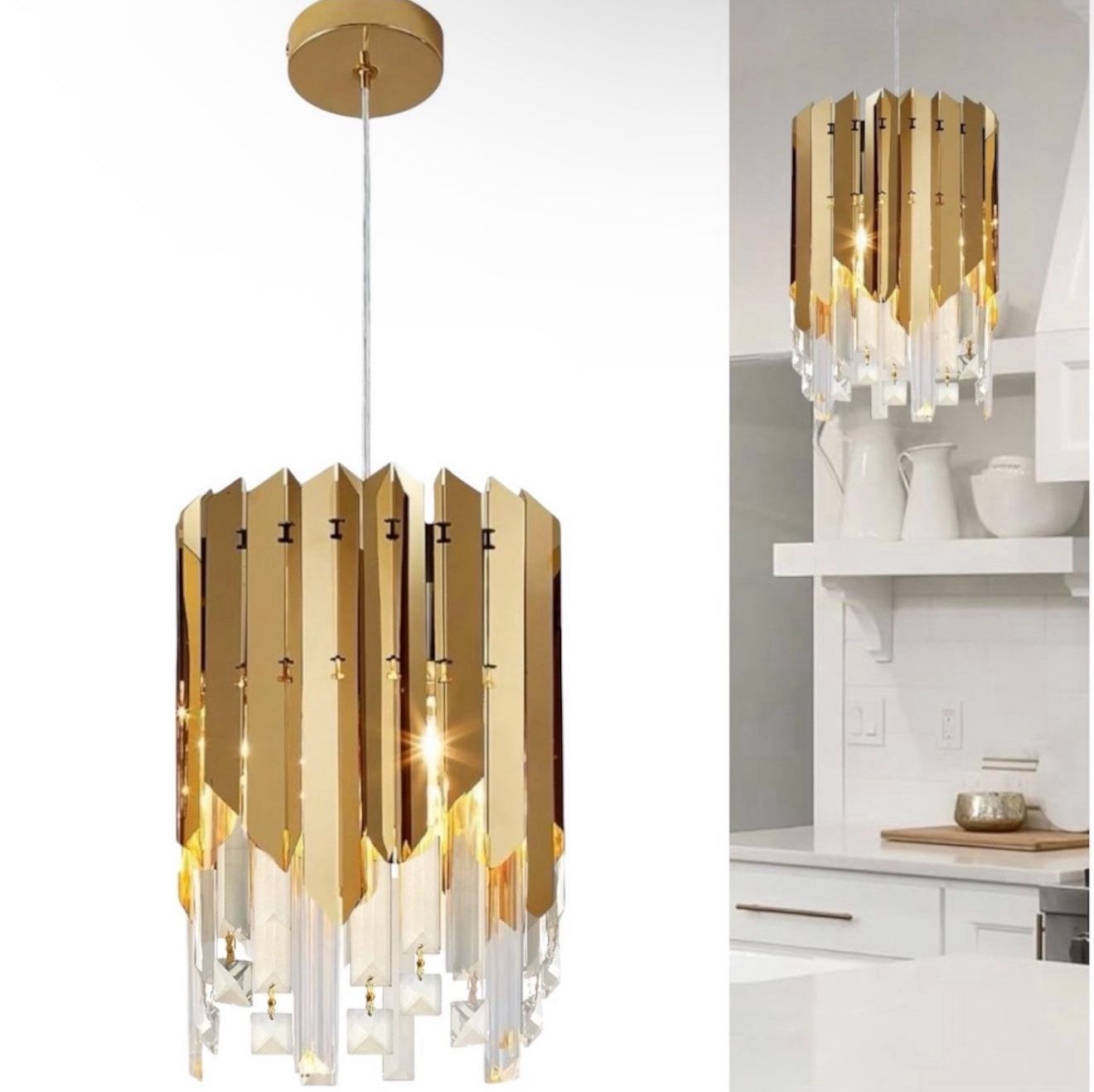 Modern Pendant Light Fixture Crystal Glass Chandelier 3 Tiers 12"