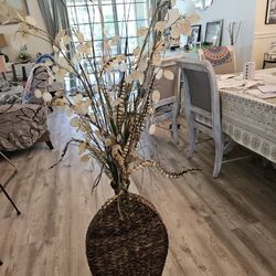 Wicker Dry Plant Holder Includes Fake Flowers 24 H 14w4 D 59h With Flowers Inside 35 Obo