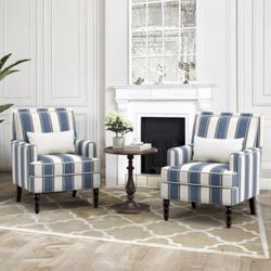 2X Blue And White Accent Arm Chairs