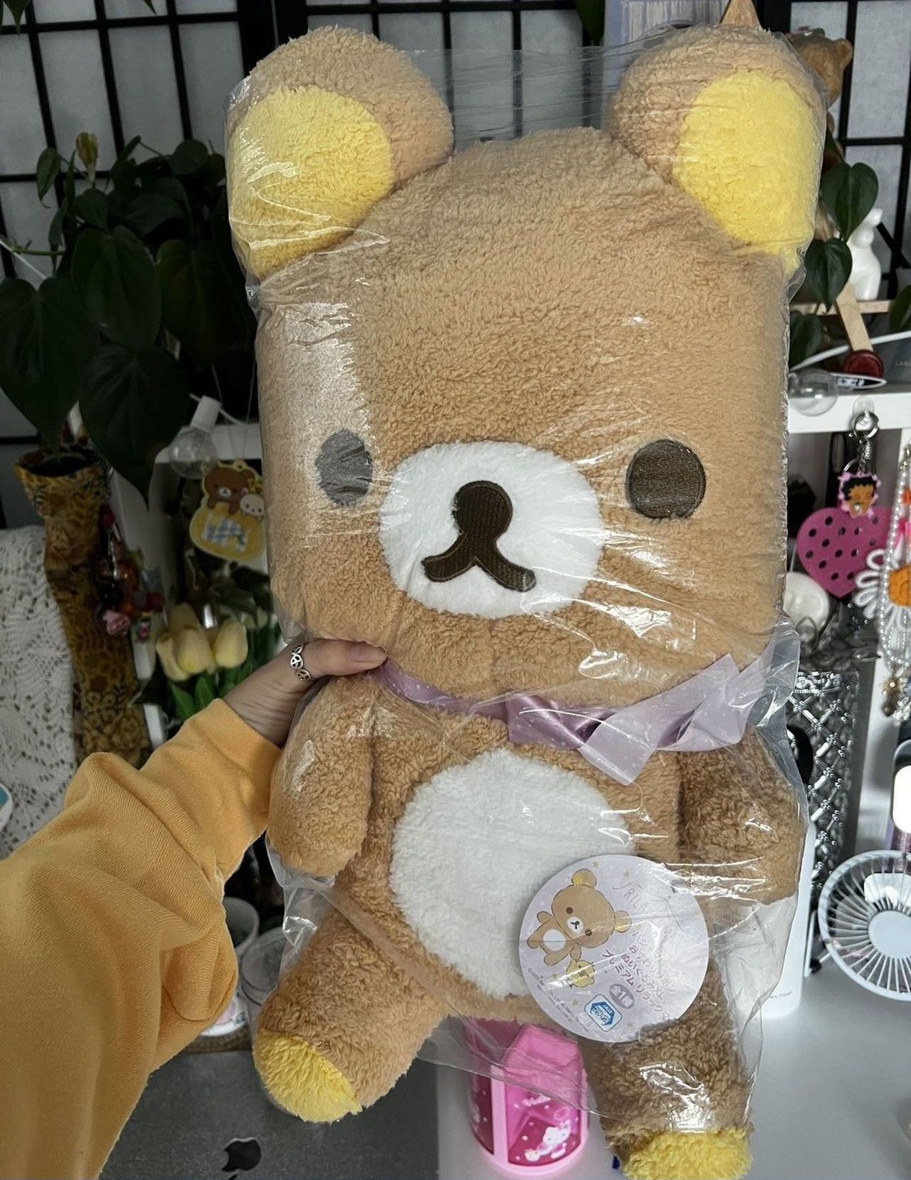 new xl san-x sanrio kawaii fluffy rilakkuma with big ribbon plushie from japan