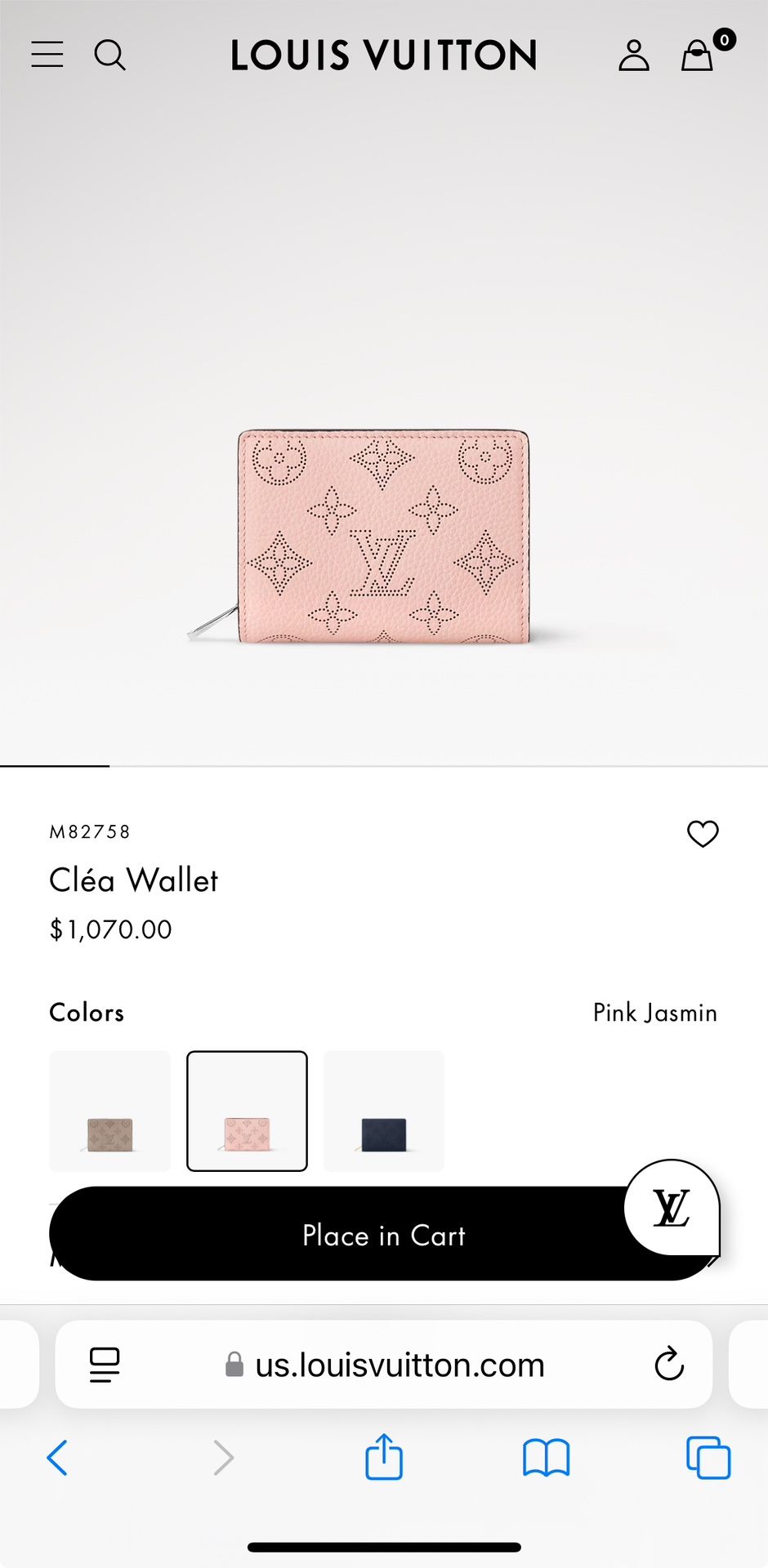 NEW Louis Vuitton Mahina Leather Cléa Wallet, Rose Jasmin Pink